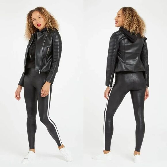 Spanx Faux Leather Side Stripe Leggings S/P NWT - Picture 3 of 11